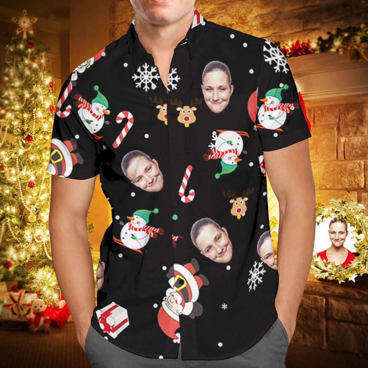 Custom Face Personalised Christmas Hawaiian Shirt Snowman Skiing Candy Cane Holiday Gifts