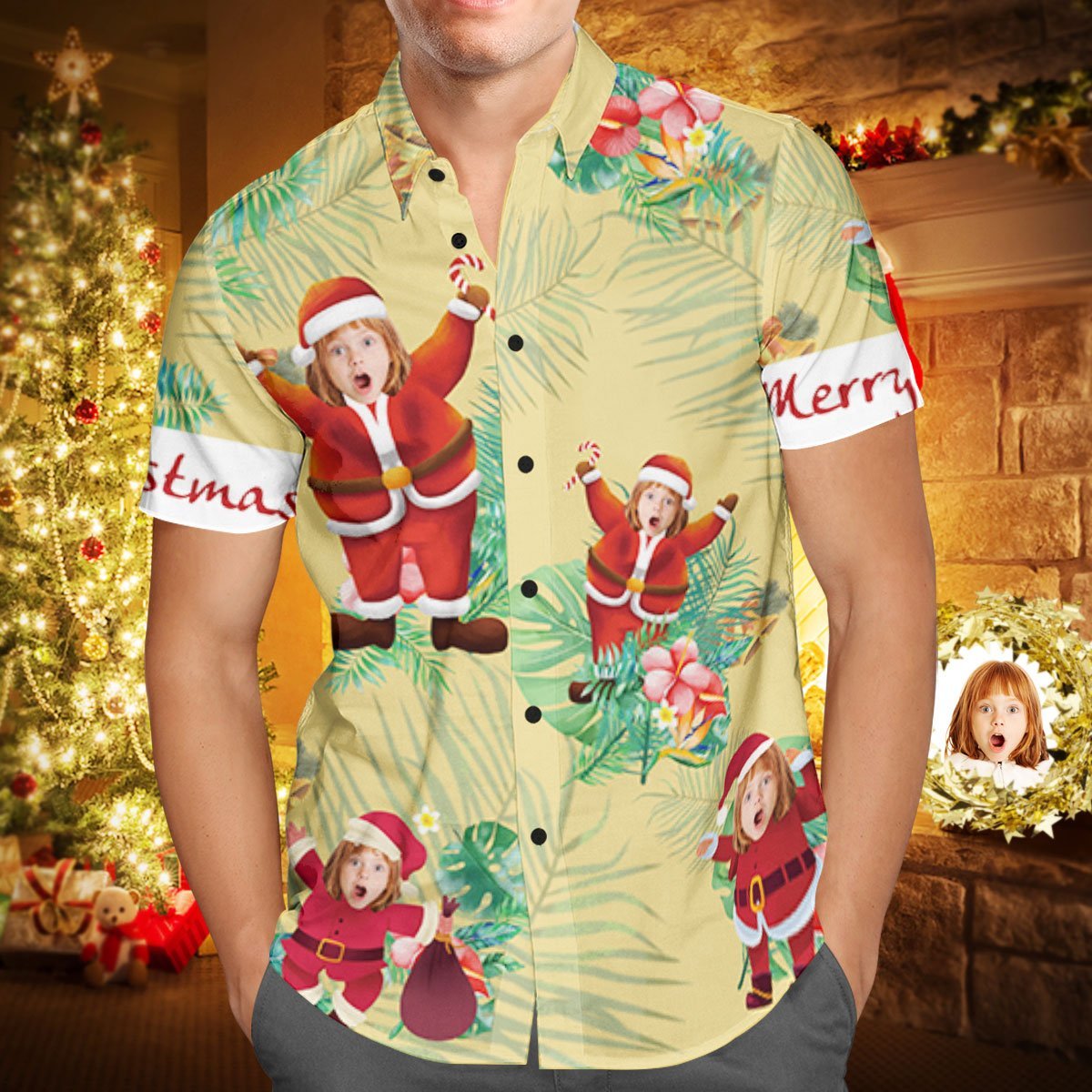 Custom Face Personalised Christmas Hawaiian Shirt Merry Christmas Santa Claus Holiday Gifts