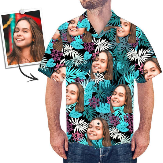 Custom Face All Over Printed Hawaiian Shirt Leaves | Unique Beach