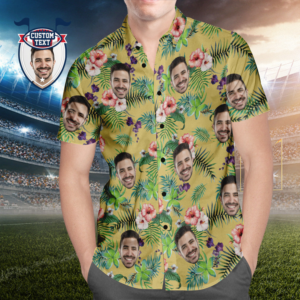 Custom Printed Hawaiian Shirt for Fans Personalised Face and Text Hawaiian Shirt Gift for fans - Leaves & Flowers