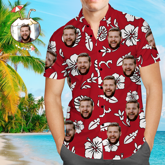 Custom Hawaiian Shirts Red Flowers Personalised Aloha Beach Shirt For Men