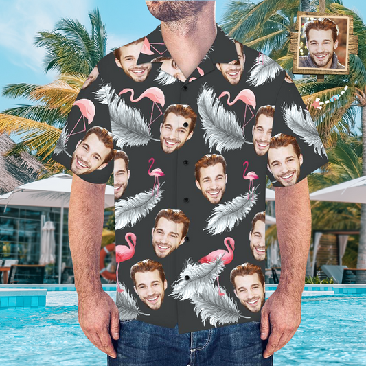 Custom Face Shirt Mens Hawaiian Colorful Flamingo