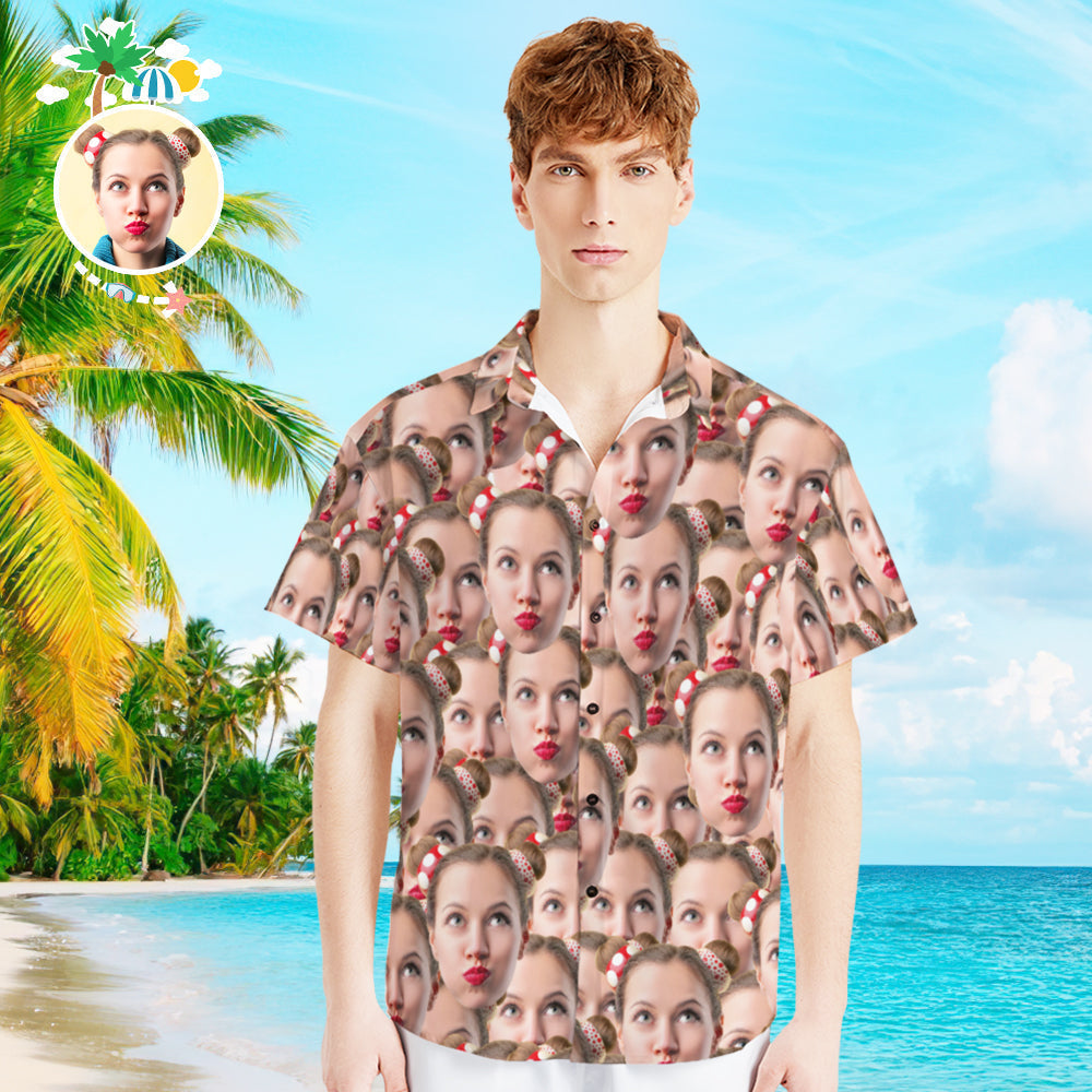 Custom Photo Hawaiian Shirt Parent-child Wears Personalised Face Hawaiian Shirt Gift Face Mash