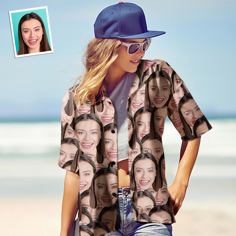 Custom Photo Hawaiian Shirt Parent-child Wears Personalised Face Hawaiian Shirt Gift Face Mash