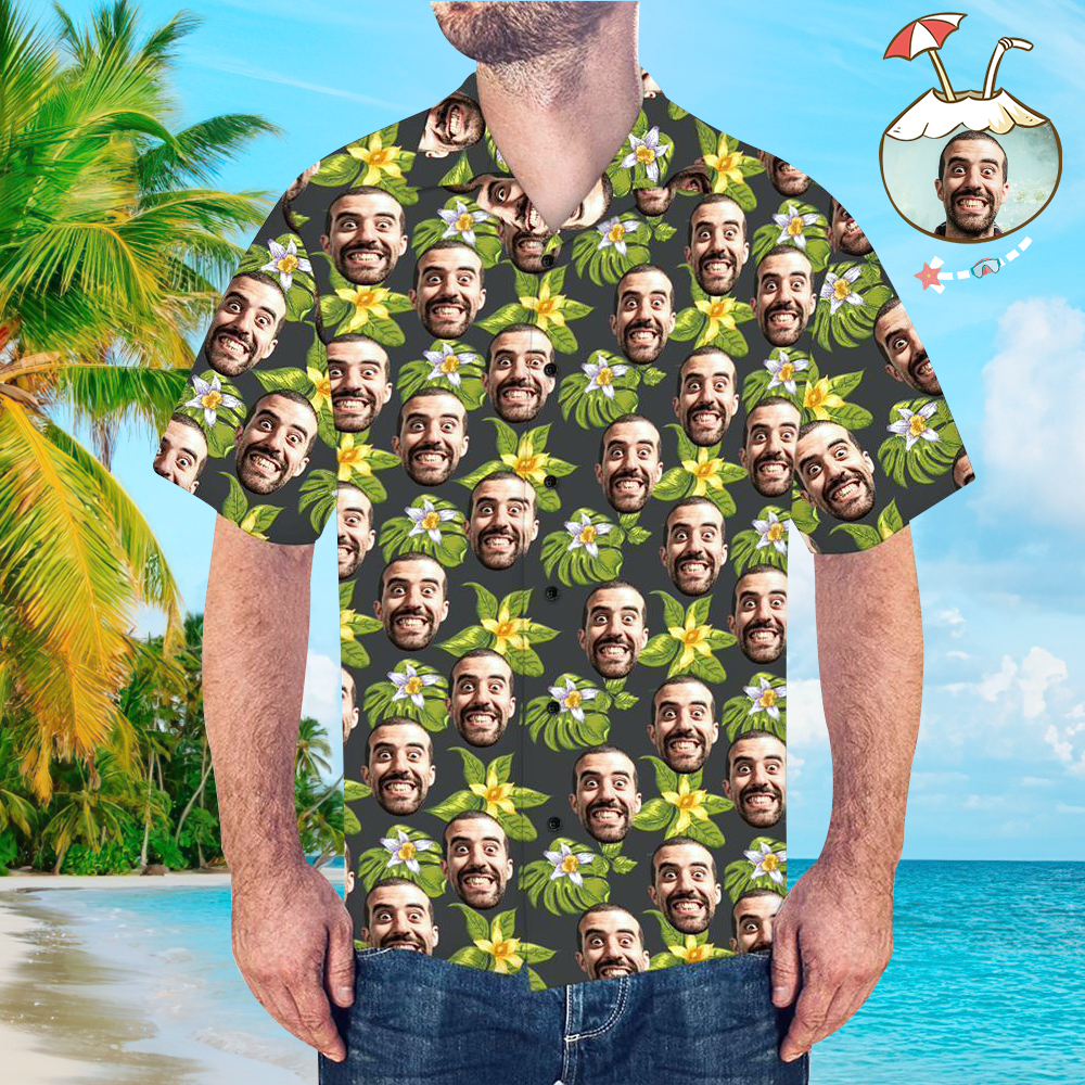 Custom Face Shirt Mens Hawaiian Flower