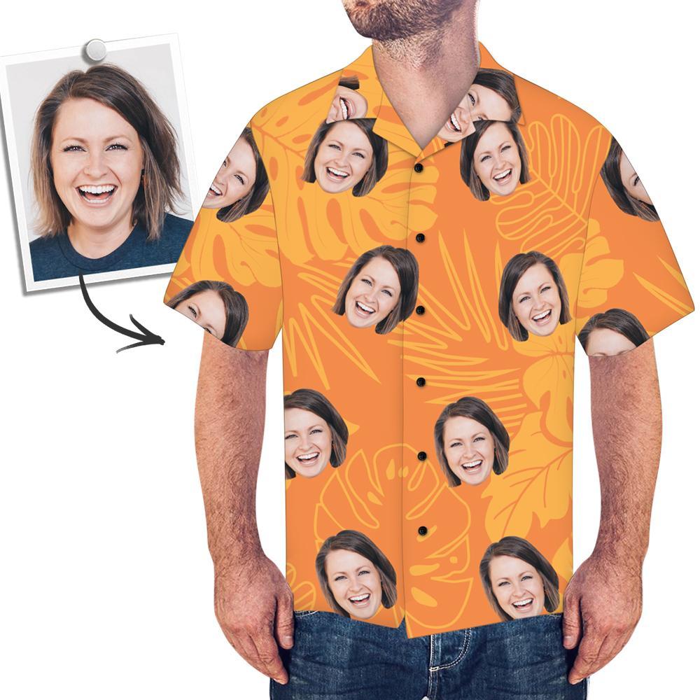 Hawaiian Shirt Personalised with Face Orange Leaves Shirt