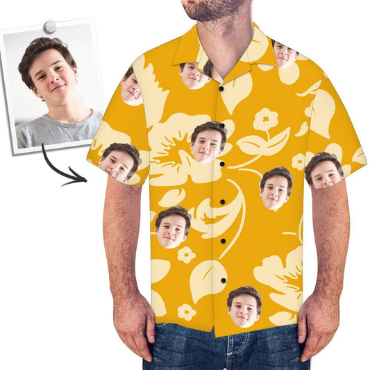 Personalised Face Hawaiian Shirt All Over Print Yellow Flowers Christmas Gifts