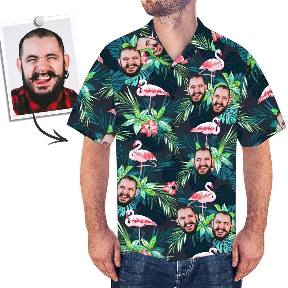 Custom Face All Over Print Hawaiian Shirt Flamingo Flowers And Leaves