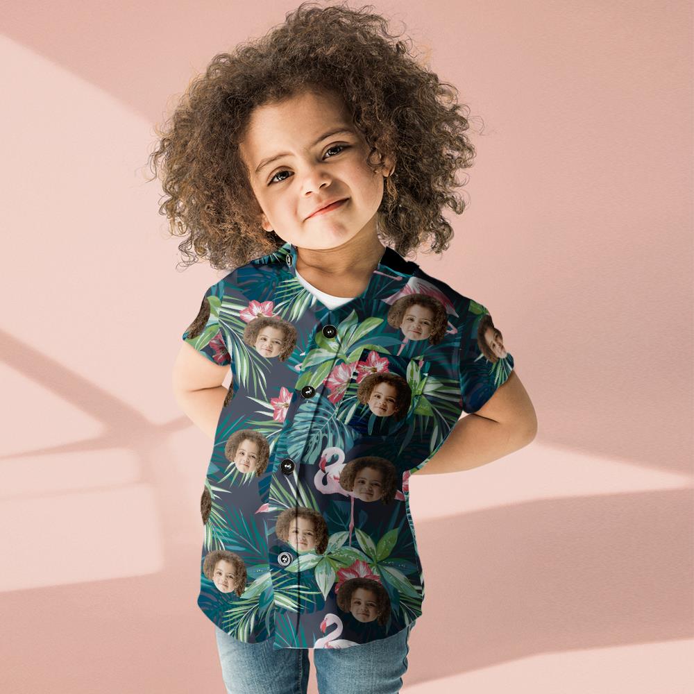 Custom Photo Hawaiian Shirt Parent-child Wears Personalised Face Hawaiian Shirt Gift Flamingo Flower