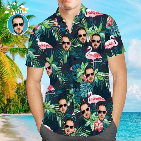 Custom Face Shirt with Text Men's Hawaiian Shirt Flamingo Flower