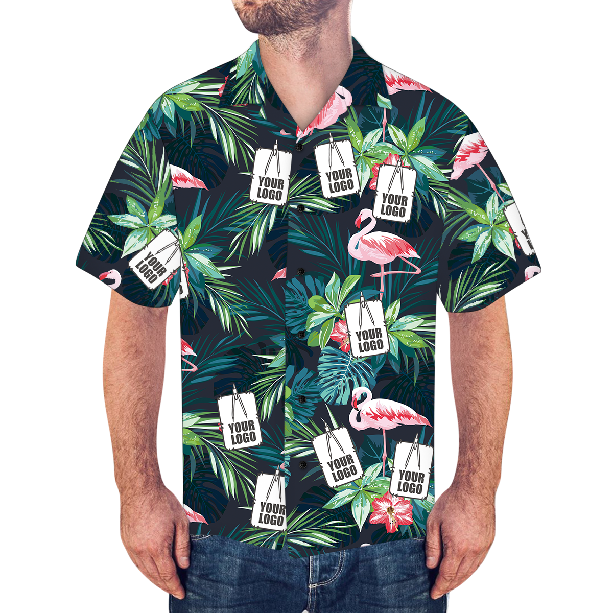 Custom Logo Shirt Mens Hawaiian Flamingo Flower