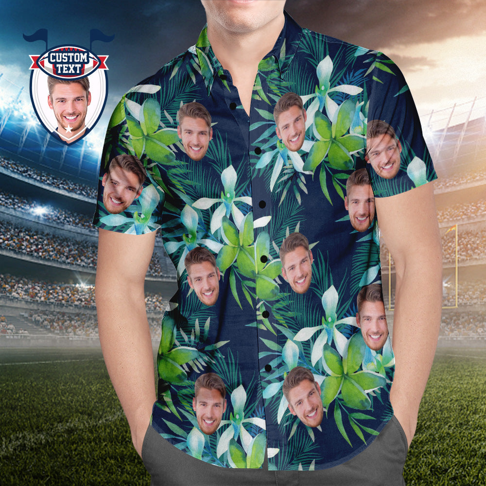 Custom Printed Hawaiian Shirt for Fans Personalised Face and Text Hawaiian Shirt Gift for fans - Leaves & Petal