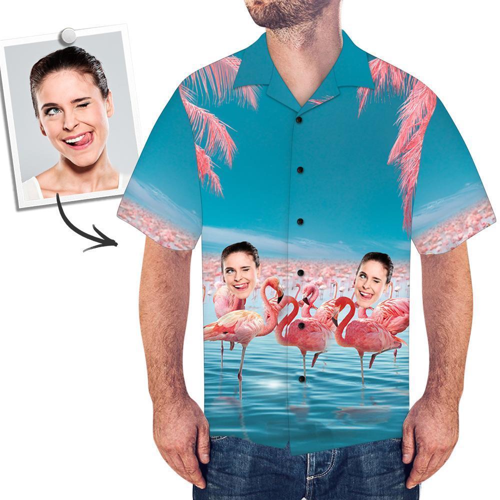 Custom Face On Shirt Hawaiian Flamingo Leaves