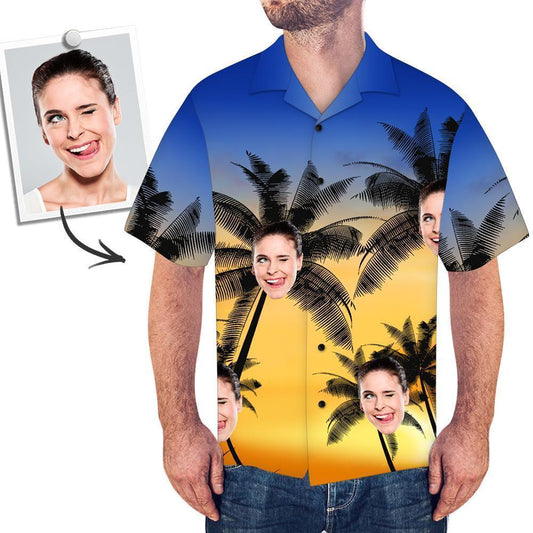 Custom Face All Over Print Hawaiian Shirt Coconut Trees