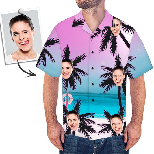 Custom Face Hawaiian Shirt All Over Print Beach Style Coconut Trees