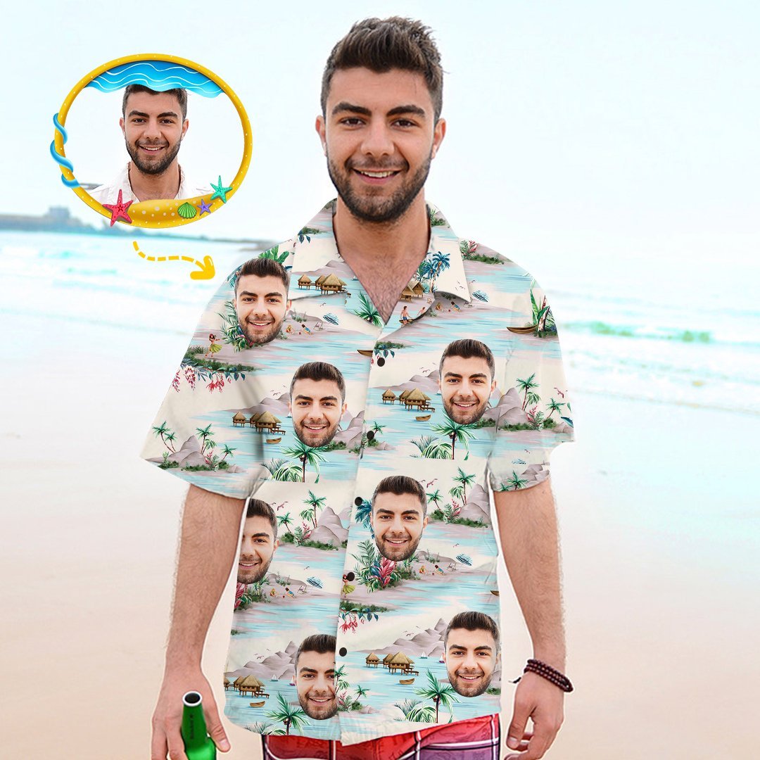 Custom Face Shirt Personalized Mens Hawaiian Sea View