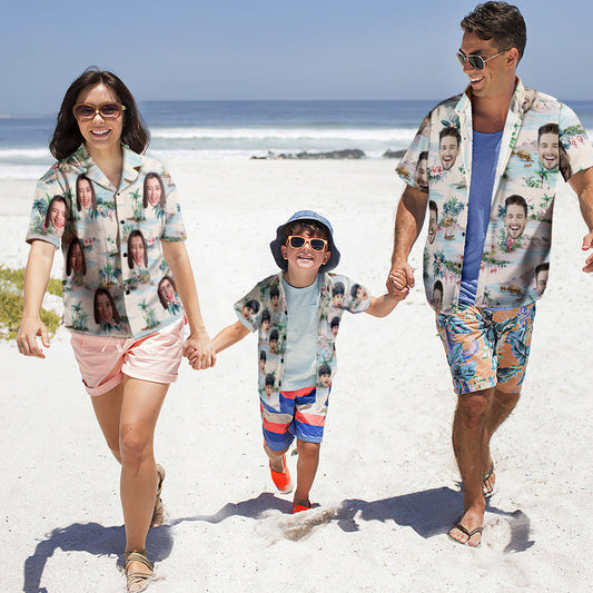 Custom Photo Hawaiian Shirt Parent-child Wears Personalised Face Hawaiian Shirt Gift Sea View