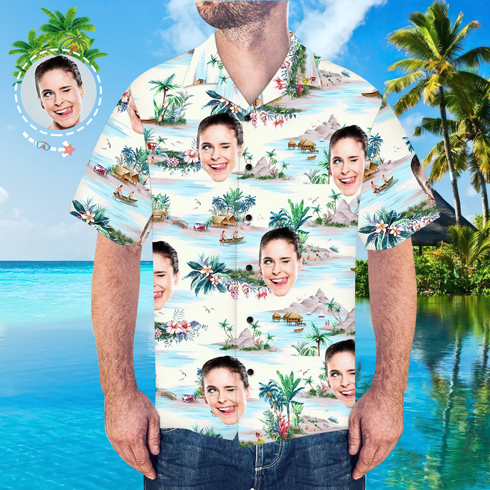 Custom Face Shirt Personalized Mens Hawaiian Sea View