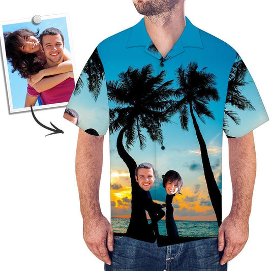 Custom Face All Over Print Hawaiian Shirt Seaside Sunset