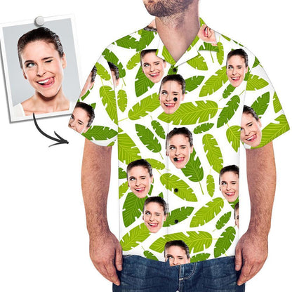 Custom Face Mens Hawaiian Shirt Fresh Green Leaves