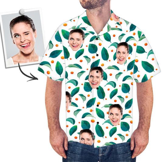 Personalised Hawaiian Shirt Face All Over Print Green Leaves