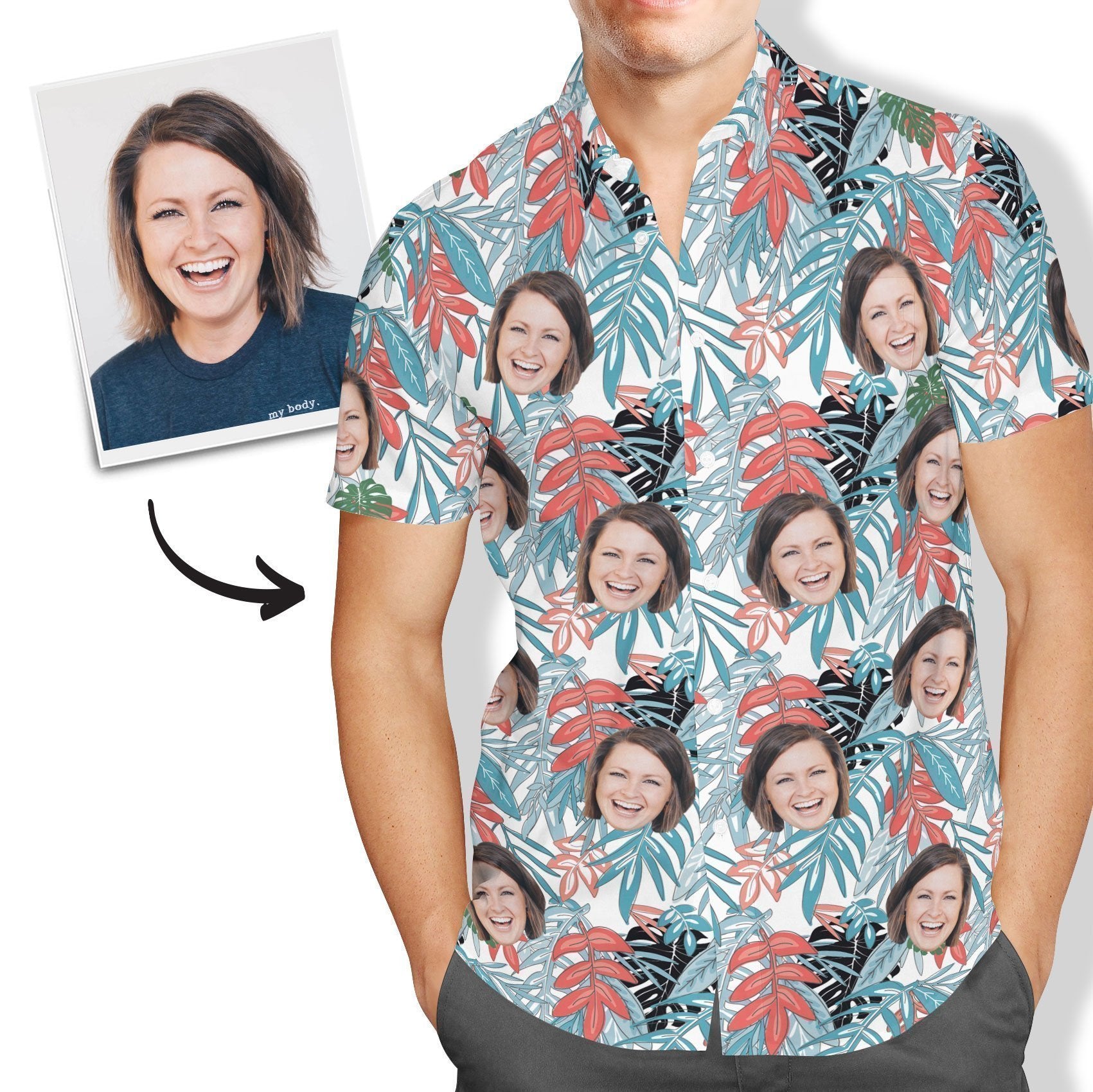 Hawaiian Shirt With Face All Over Print Leaves For Men Christmas Gifts