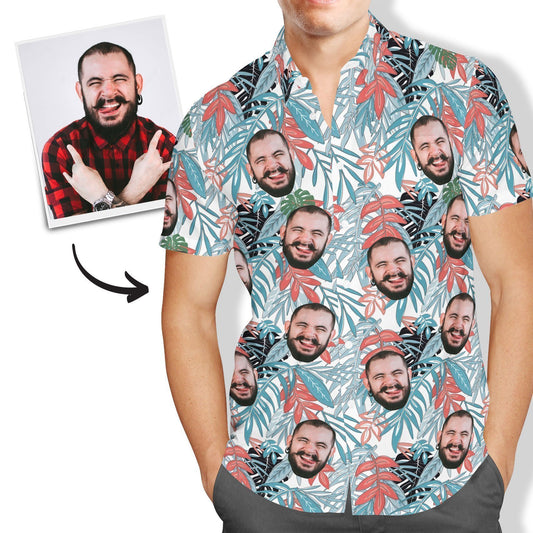 Hawaiian Shirt With Face All Over Print Leaves For Men Christmas Gifts