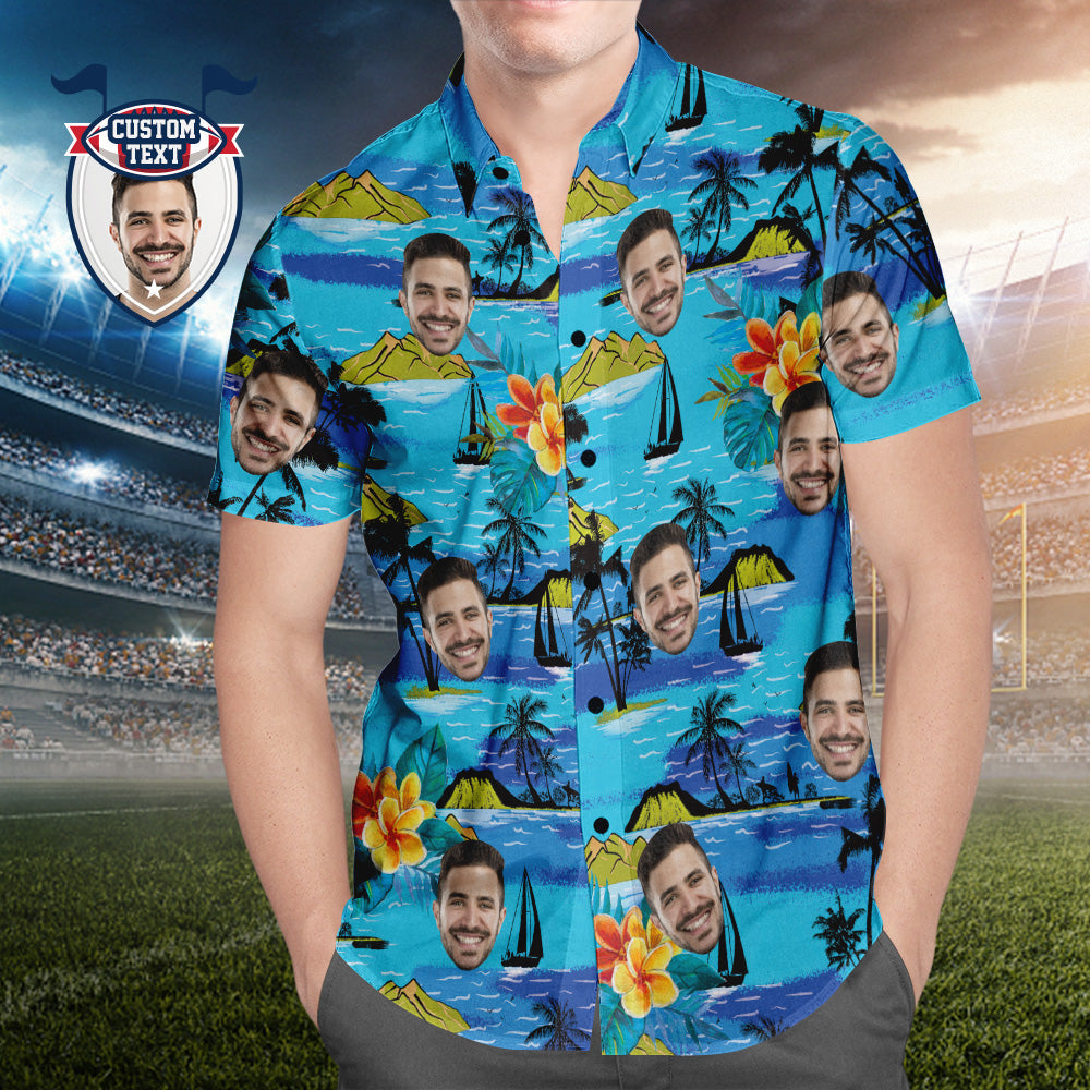 Custom Printed Hawaiian Shirt for Fans Personalised Face and Text Hawaiian Shirt Gift for fans - Mountains Design