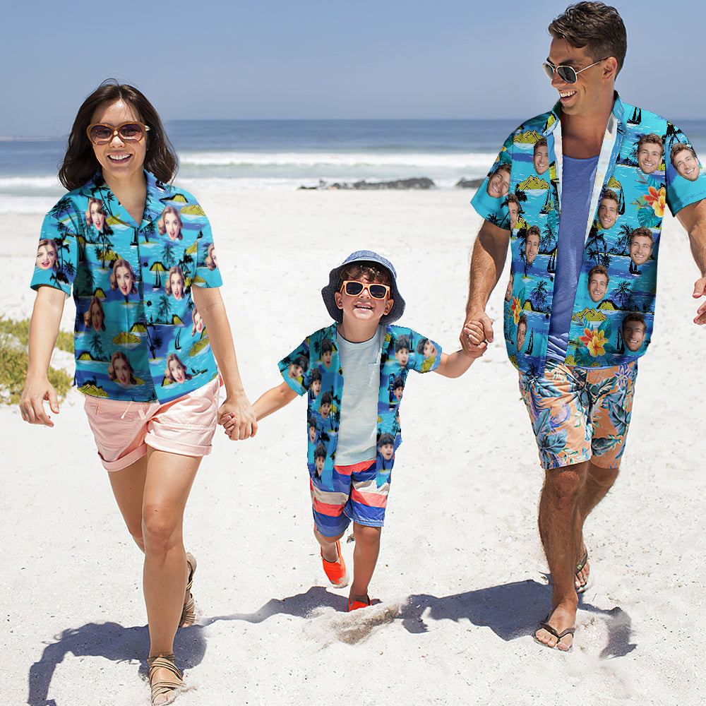 Custom Photo Hawaiian Shirt Parent-child Wears Personalised Face Hawaiian Shirt Gift Vice City