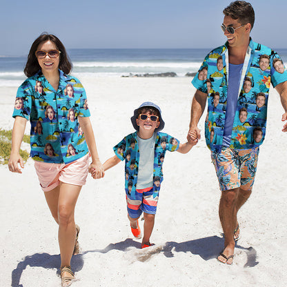 Custom Photo Hawaiian Shirt Parent-child Wears Personalised Face Hawaiian Shirt Gift Vice City