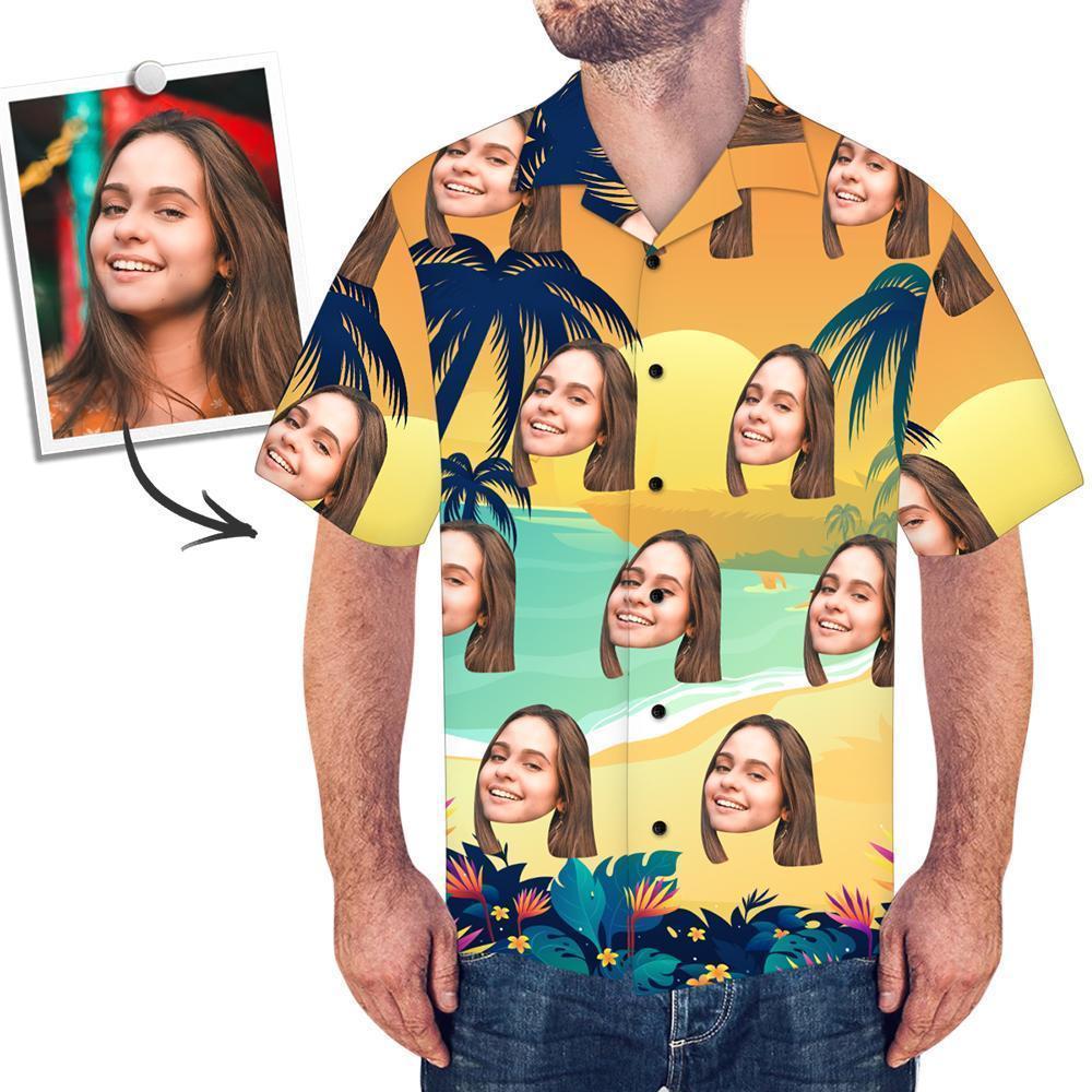 Custom Face Funky Hawaiian Shirt Beach Sunset Button Down Shirts