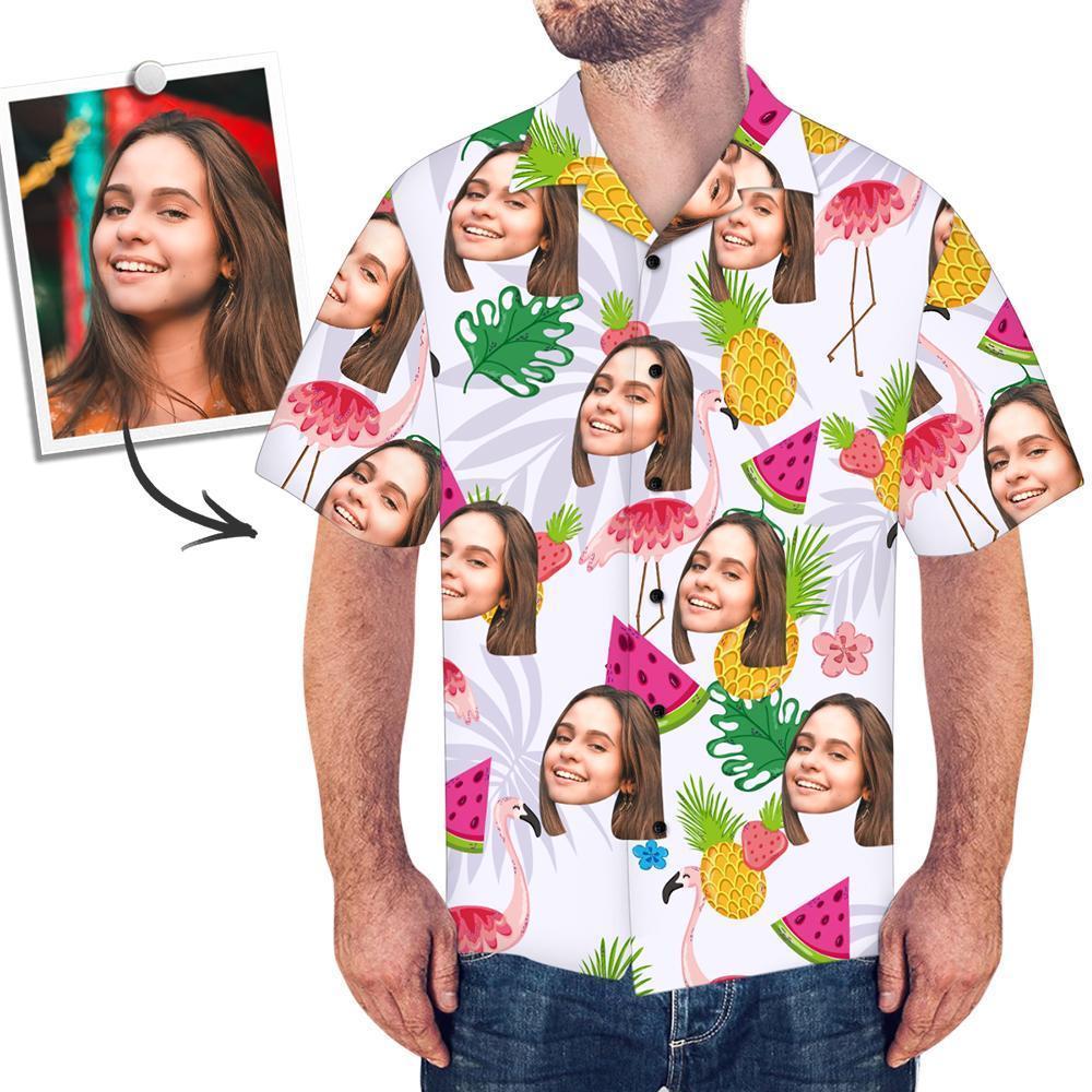 Custom Face Shirt Flamingo And Fruit Hawaiian Shirt