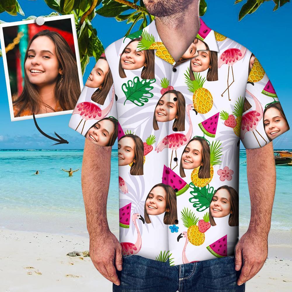 Custom Face Shirt Flamingo And Fruit Hawaiian Shirt