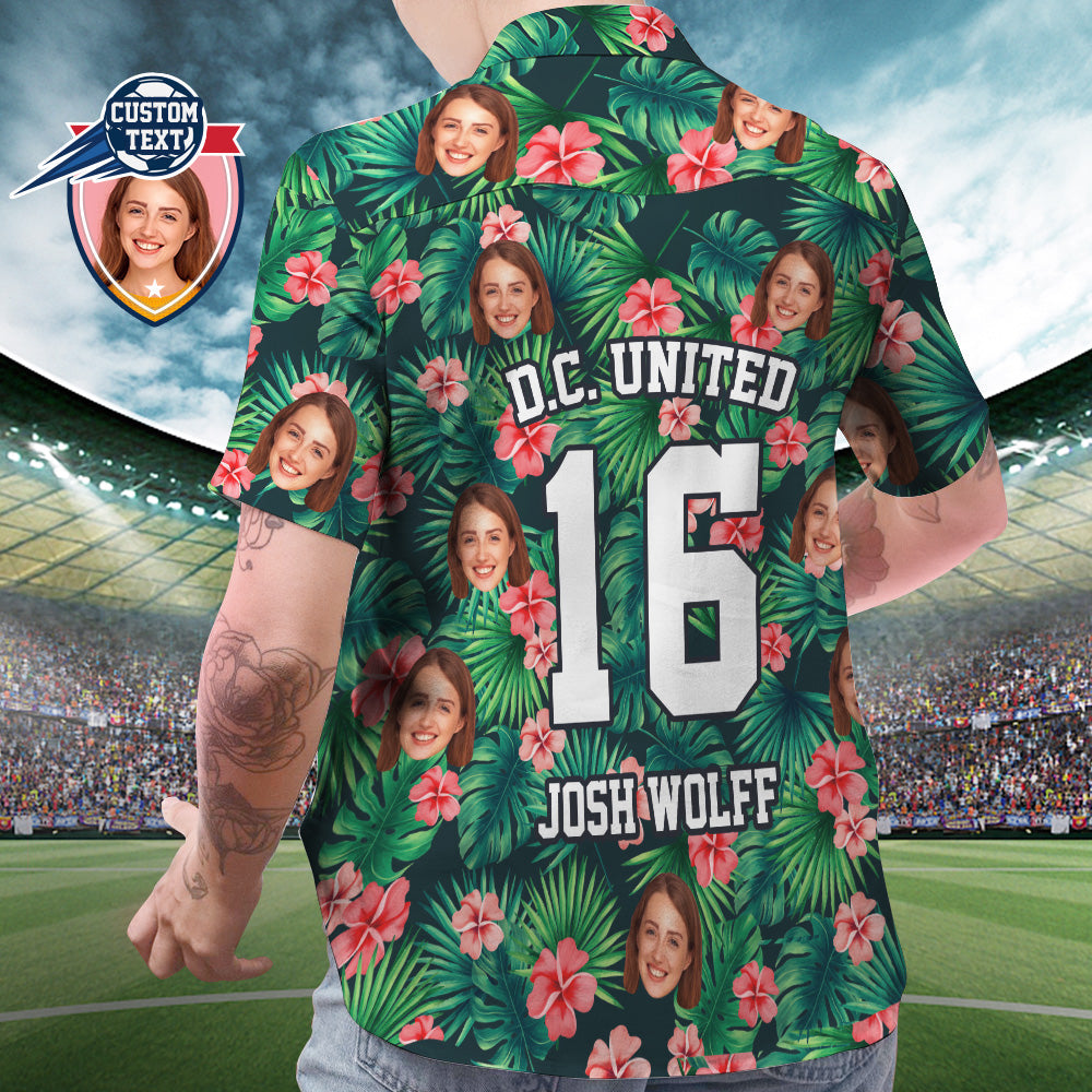 Custom Printed Hawaiian Shirt for Fans Personalised Face and Text Hawaiian Shirt Gift for fans - Red Flowers Design