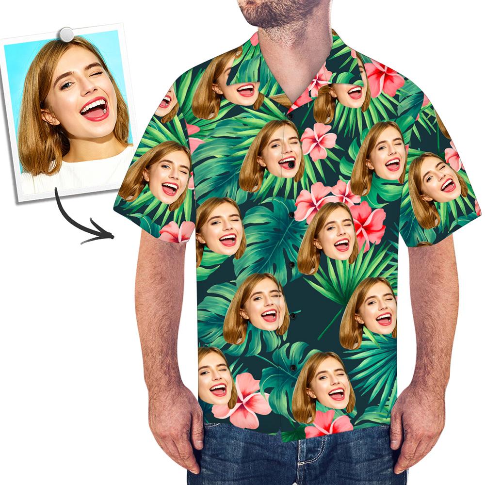 Custom Face Shirt Men's Hawaiian Shirt Red Flowers