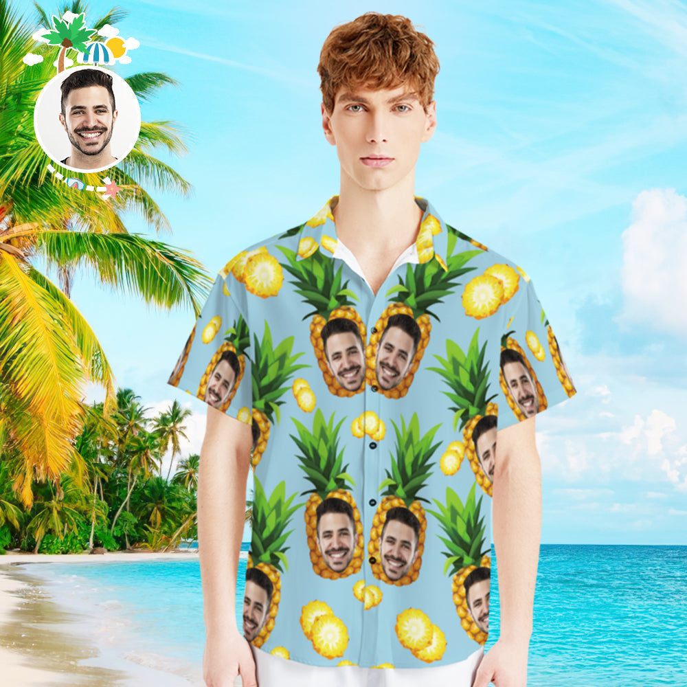 Custom Photo Shirt with Text Men's Hawaiian Shirt Big Pineapple