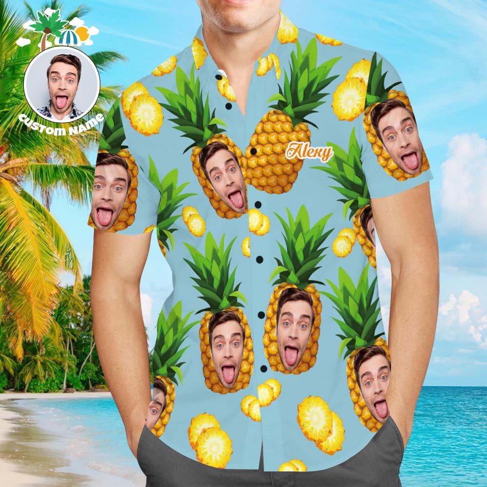 Custom Photo Shirt with Text Men's Hawaiian Shirt Big Pineapple