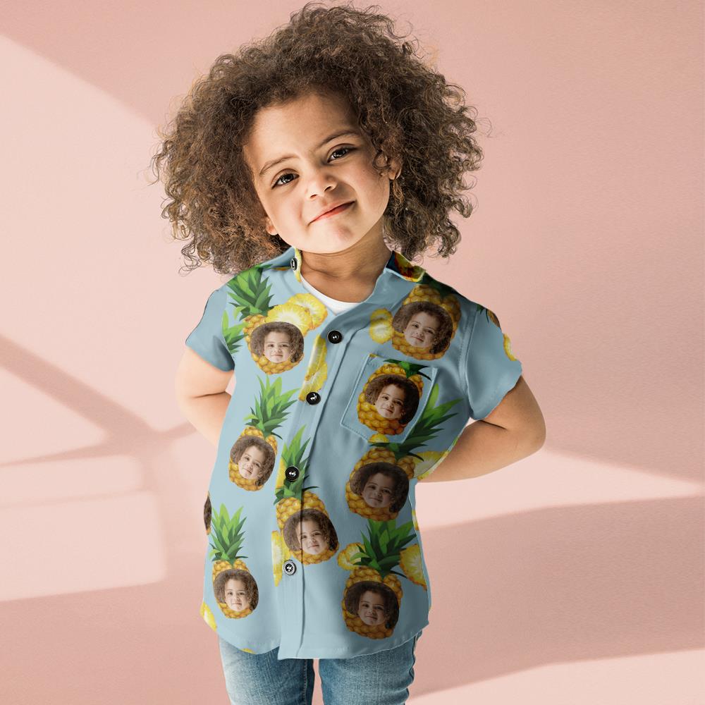 Custom Photo Hawaiian Shirt Parent-child Wears Personalised Face Hawaiian Shirt Gift Big Pineapple