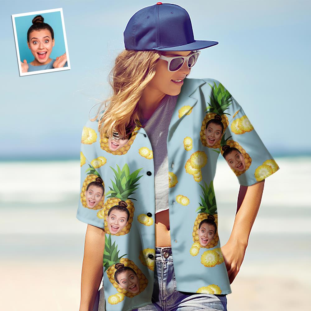 Custom Photo Hawaiian Shirt Parent-child Wears Personalised Face Hawaiian Shirt Gift Big Pineapple