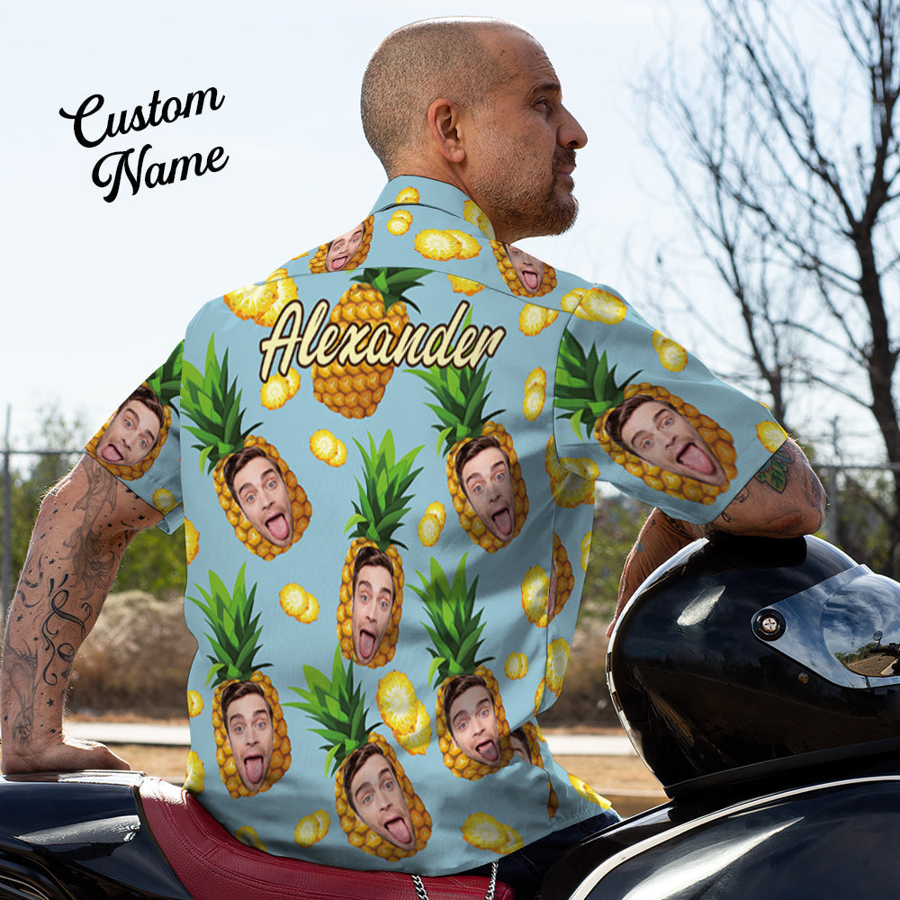 Custom Photo Shirt with Text Men's Hawaiian Shirt Big Pineapple