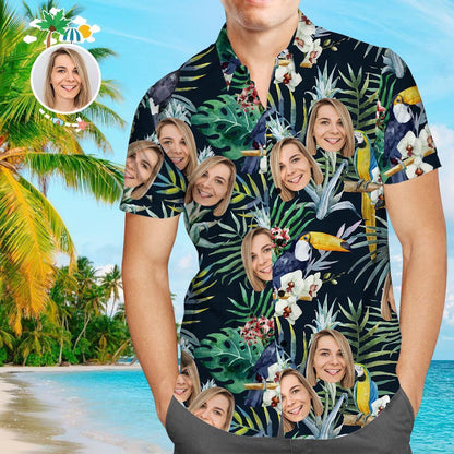 Custom Girlfriend Face Black Men's All Over Print Hawaiian Shirt