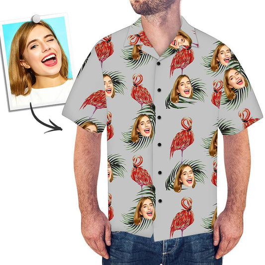 Custom Face Shirt Men's Hawaiian Shirt Red Flamingo