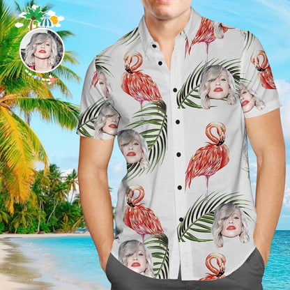 Custom Face Funky Hawaiian Shirt Flamingo Button Down Shortsleeve Shirts