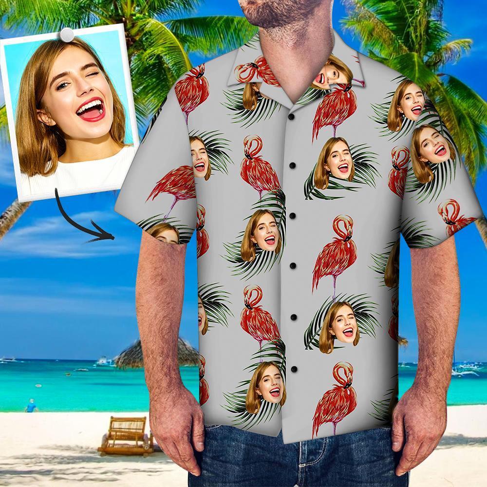 Custom Face Hawaiian Shirt Red Flamingo