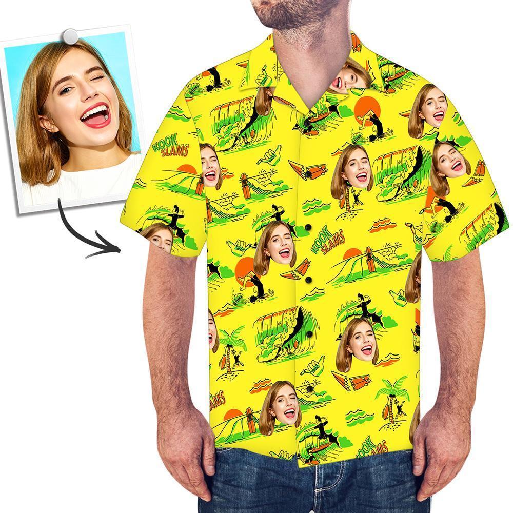 Custom Face Shirt Mens Hawaiian Surfing