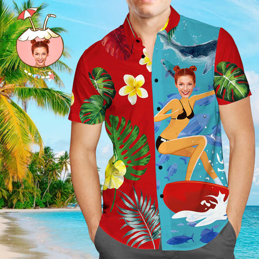 Custom Photo Shirt Hawaiian Funny Girlfriend Face - Surf