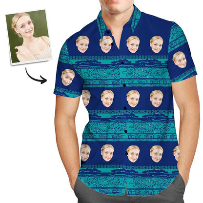 Custom Face Shirt Mens Hawaiian Blue