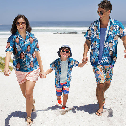 Custom Photo Hawaiian Shirt Parent-child Wears Personalised Face Hawaiian Shirt Gift for Family