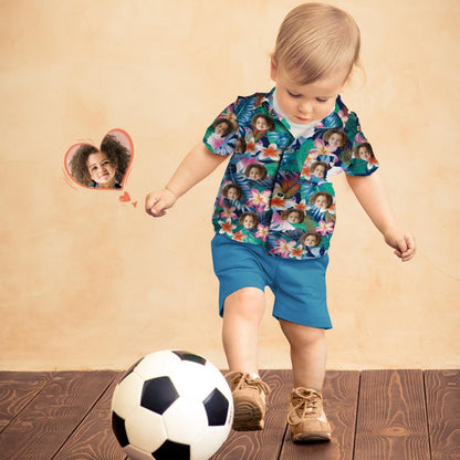 Custom Photo Hawaiian Shirt Parent-child Wears Personalised Face Hawaiian Shirt Gift Colorful Flowers