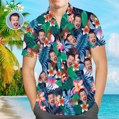 Custom Face Shirt Men's Hawaiian Shirt with Text Personalized Photo Colorful Flowers Tshirts